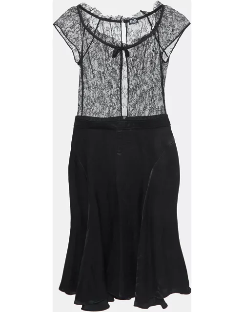 D & G Black Lace and Satin Flared Short Dress
