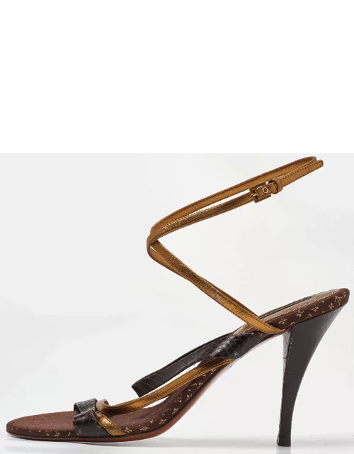 Louis Vuitton Brown/Gold Python Leather Strappy Sandal