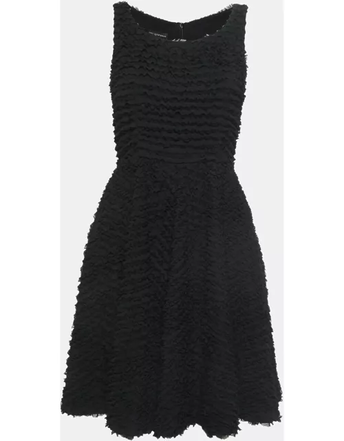 Emporio Armani Black Ruffle Textured Chiffon Mini Dress