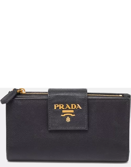 Prada Black Saffiano Metal Leather Compact Wallet