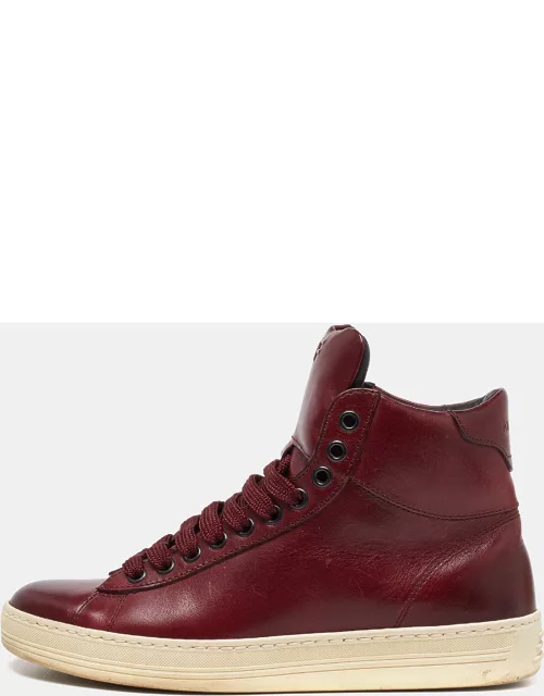 Tom Ford Burgundy Leather High Top Sneaker
