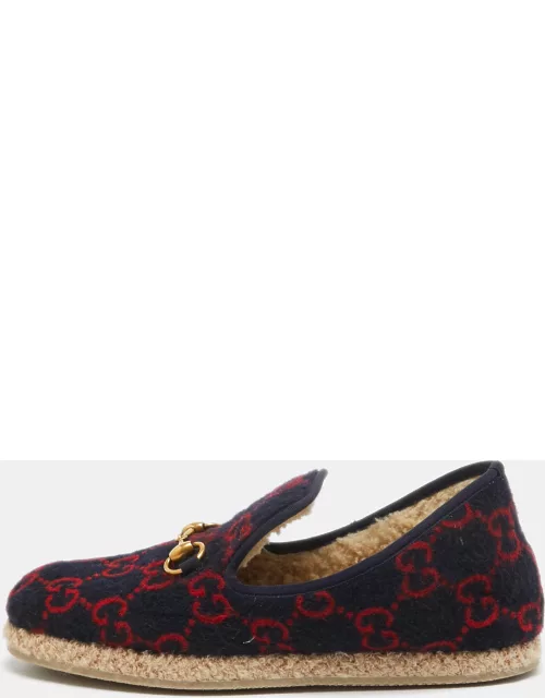Gucci Navy Blue/Red GG Wool Fria Espadrille Flat