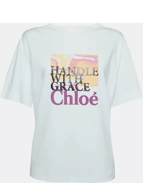 Chloe White Graphic Printed Cotton T-shirt