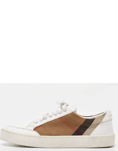 Burberry White/Beige Canvas and Leather Low Top Sneaker
