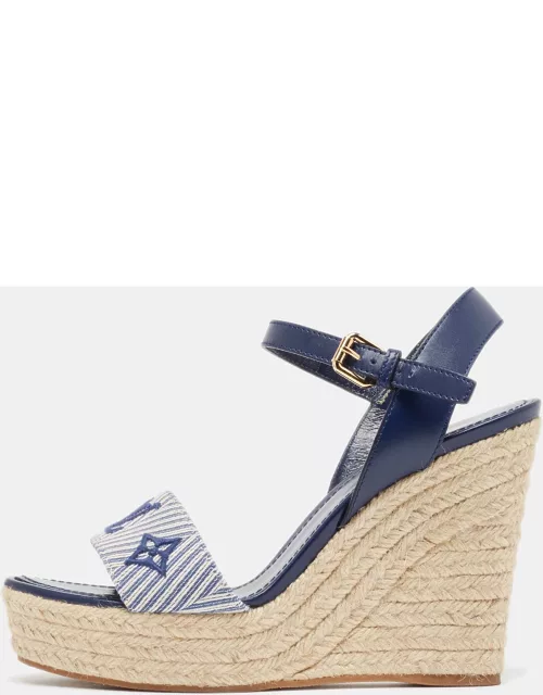 Louis Vuitton Navy Blue Monogram Canvas and Leather Sail Away Wedge Sandal