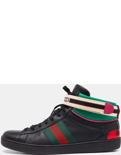 Gucci Black/Green Leather Stripe Ace High Top Sneaker