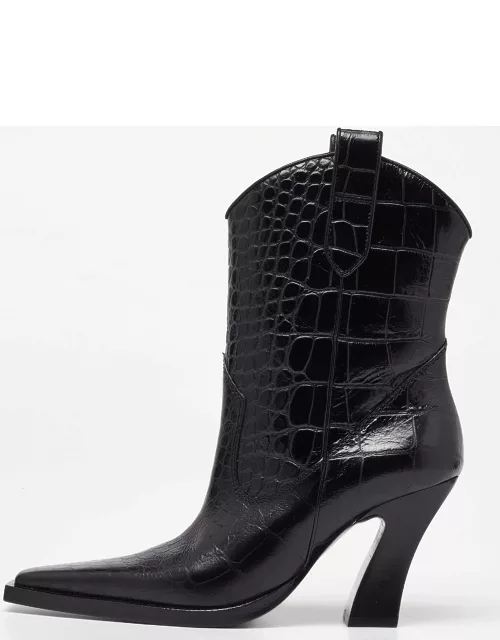 Tom Ford Black Croc Embossed Leather Western Ankle Boot
