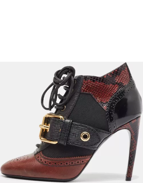 Burberry Burgundy/Black Leather and Python Embossed Westmarsh Ankle Boot