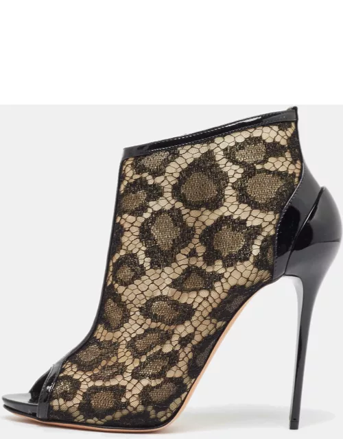 Alexander McQueen Beige/Black Patent and Mesh Ankle Boot