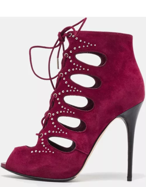 Alexander McQueen Purple Suede Cut Out Studded Ankle Boot