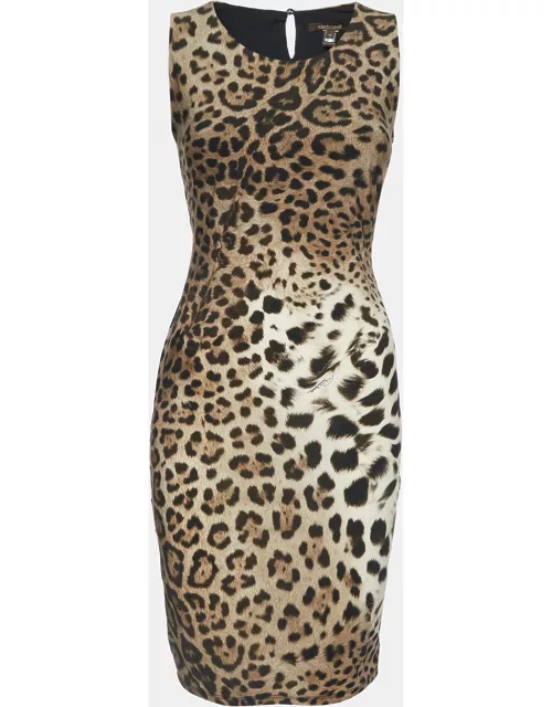 Roberto Cavalli Brown Leopard Print Jersey Sleeveless Sheath Dress