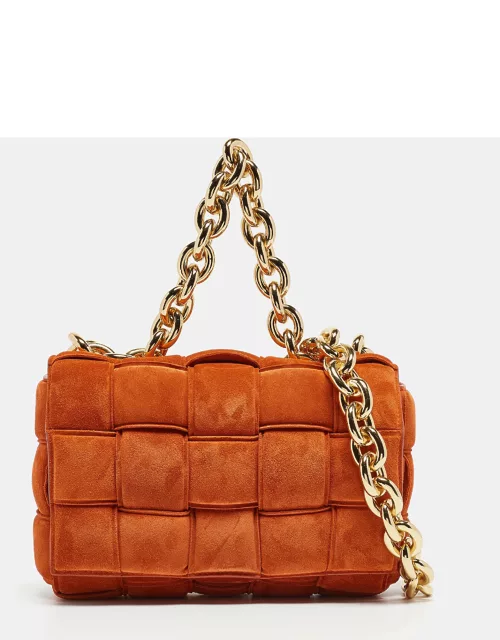 Bottega Veneta Orange Padded Suede Chain Cassette Shoulder Bag