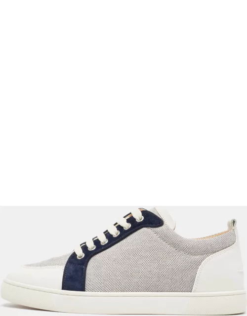Christian Louboutin White/Grey Leather and Canvas Louboutin Rantulow Sneaker