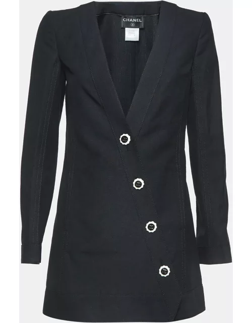 Chanel Black Cotton Blend Asymmetric Buttoned Long Jacket