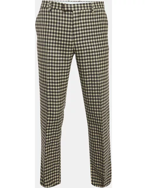 Etro Brown Checked Wool Straight Leg Trousers