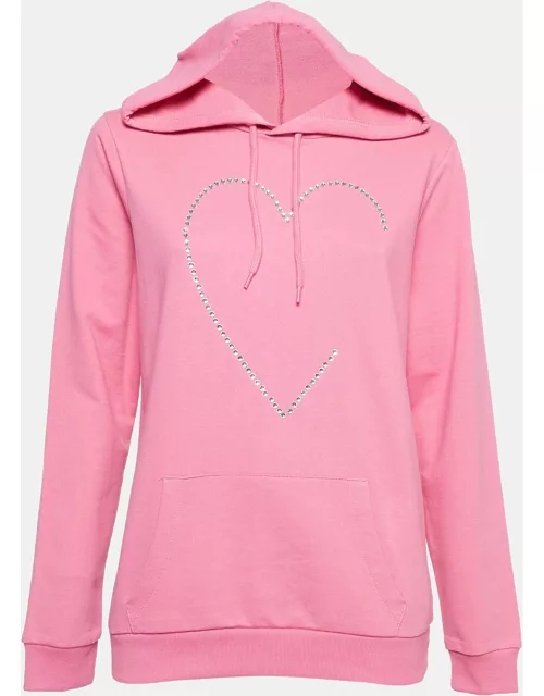 Love Moschino Pink Crystal Embellished Cotton Hoodie