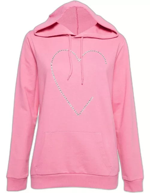 Love Moschino Pink Crystal Embellished Cotton Hoodie