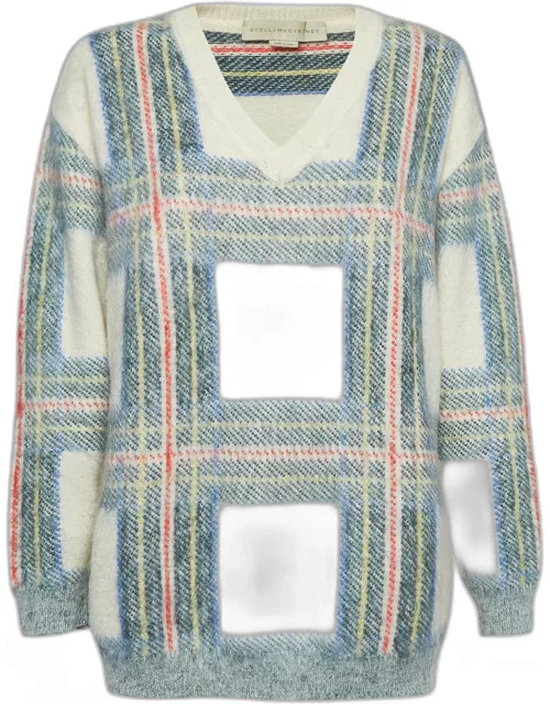 Stella McCartney Cream and Green Plaid Wool Blend Sweater