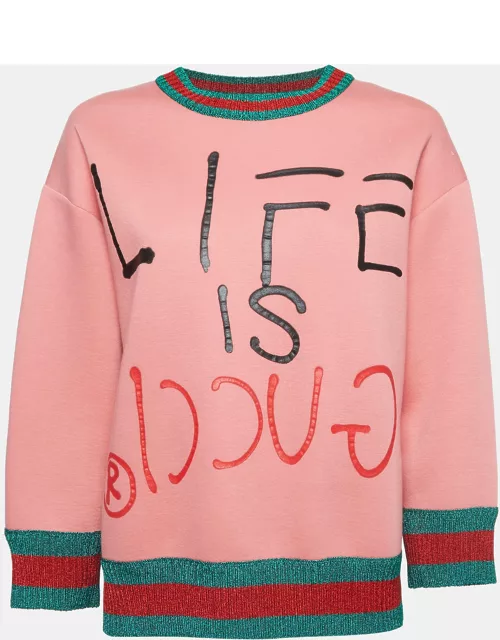 Gucci Pink Life Is Gucci Spray Painted Cotton Sweatshirt