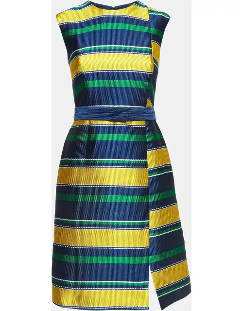 CH Carolina Herrera Multicolor Striped Textured Knit Belted Short Dress