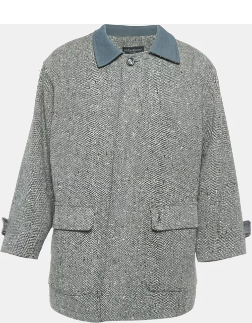 Yves Saint Laurent Vintage Grey Herringbone Wool Coat