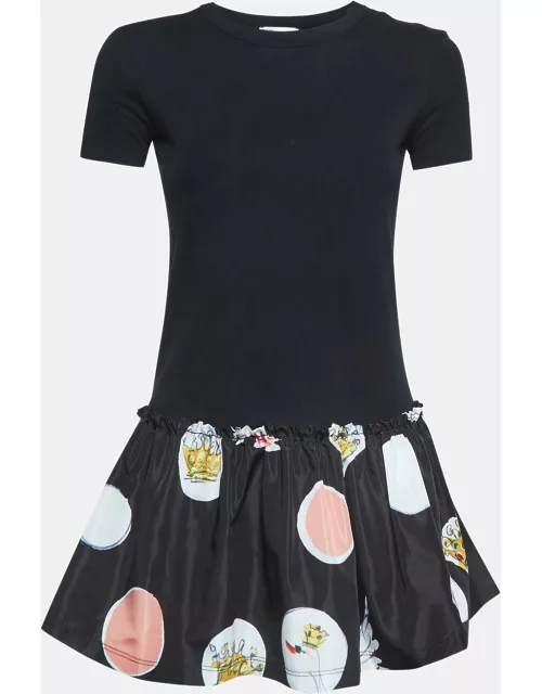 RED Valentino Black Printed Cotton and Synthetic Flounce T-Shirt