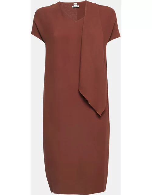 Hermes Brown Silk Drape Style Neck Shift Dress