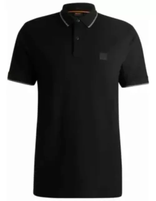 Slim-fit polo shirt in washed stretch-cotton piqu- Black Men's Polo Shirt