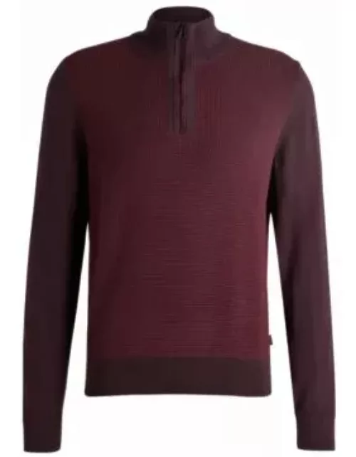 Zip-neck sweater with mixed structures- Light Red Men's Sweater