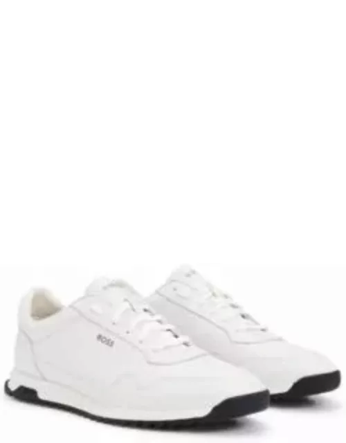 Leather trainers with knurled sole and signature details- White Men's Sneaker