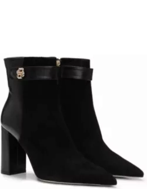 Block-heel ankle boots in suede and leather- Black Women's Boot