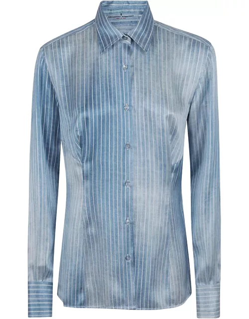 Ermanno Scervino Jeans Printed Pinstripe Satin Shirt