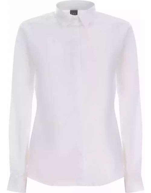 Fay White Shirt In Stretch Cotton Poplin