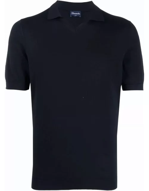 Drumohr Navy Blue Cotton Polo Shirt