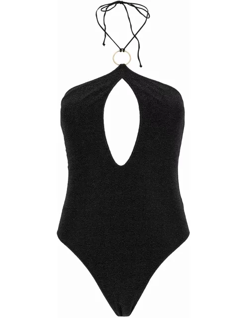 Oseree lumière Black One-piece Swimsuit With Cut-out And Ring In Polyamide Blend Woman