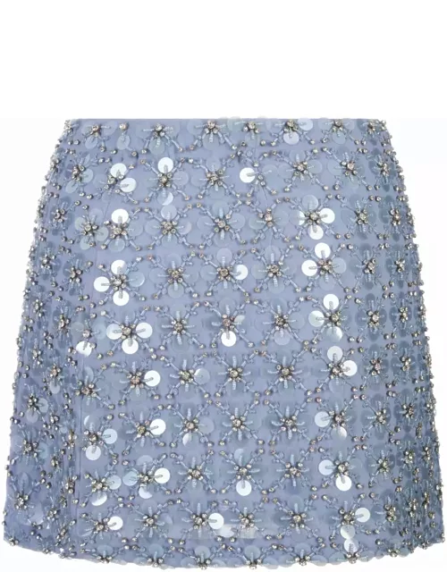 Parosh Light Blue Full Sequins Ginny Mini Skirt
