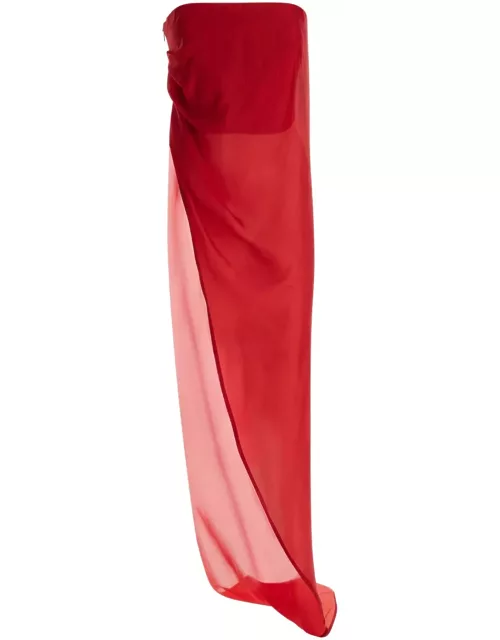 Rick Owens Red Strapless Asymmetric Long Top In Silk Woman