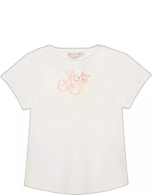 Milk-white cotton T-shirt with logo