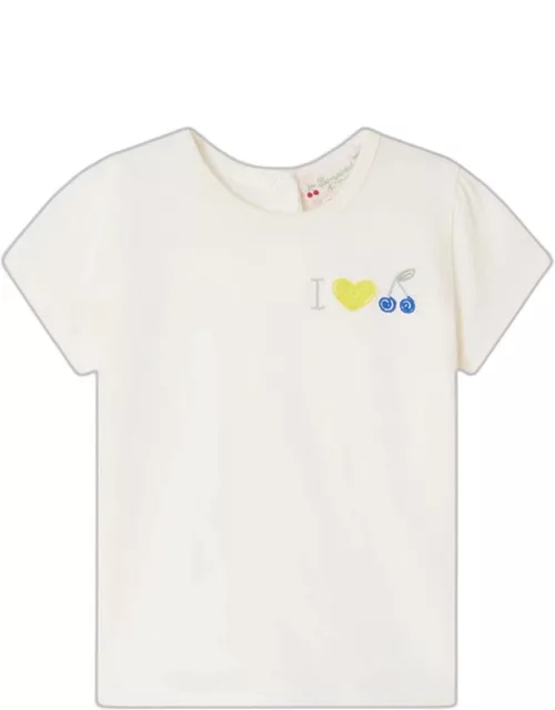 White crew-neck T-shirt with embroidery