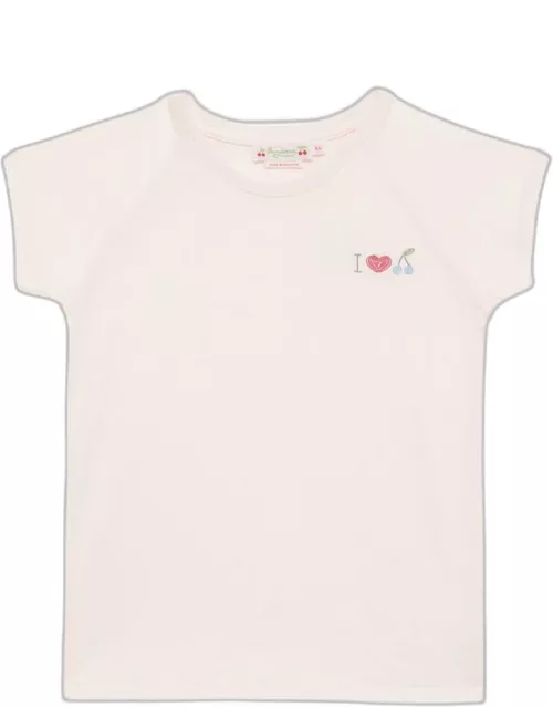 Light pink crew-neck T-shirt with embroidery