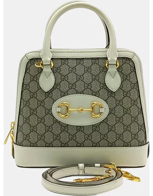 Gucci Beige/White GG Canvas Small Horsebit 1955 Top Handle Bag