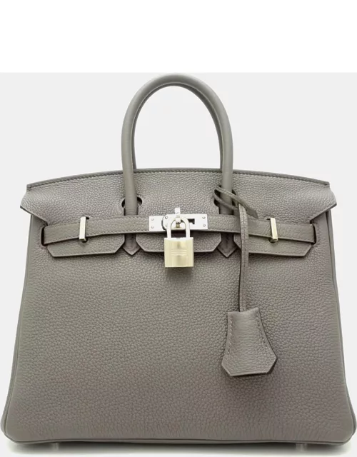 Hermes Etain Togo Leather Birkin 25 Tote Bag