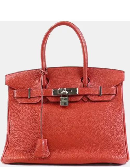 Hermes Red Togo Leather Birkin 30 Tote Bag