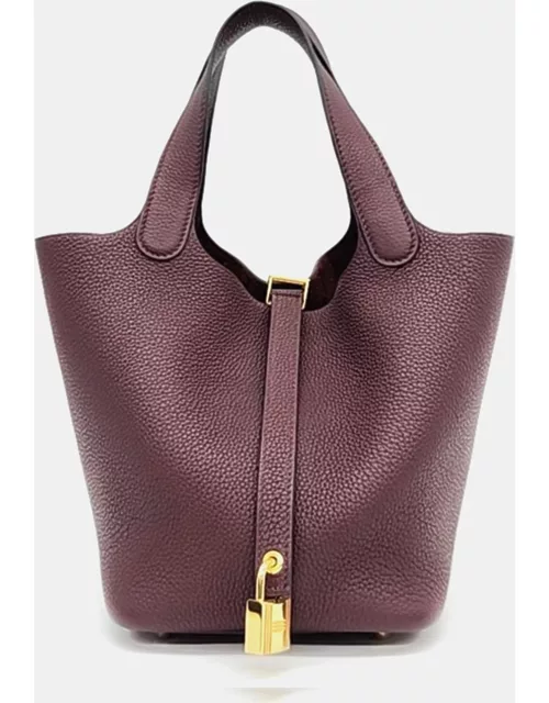 Hermes Burgundy Clemence Leather Picotin Lock 18 Tote Bag