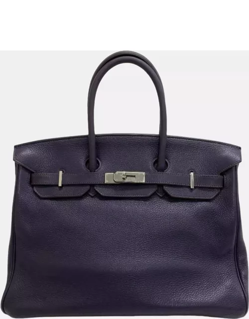 Hermes Purple Taurillon Clemence Leather Birkin 35 Tote Bag