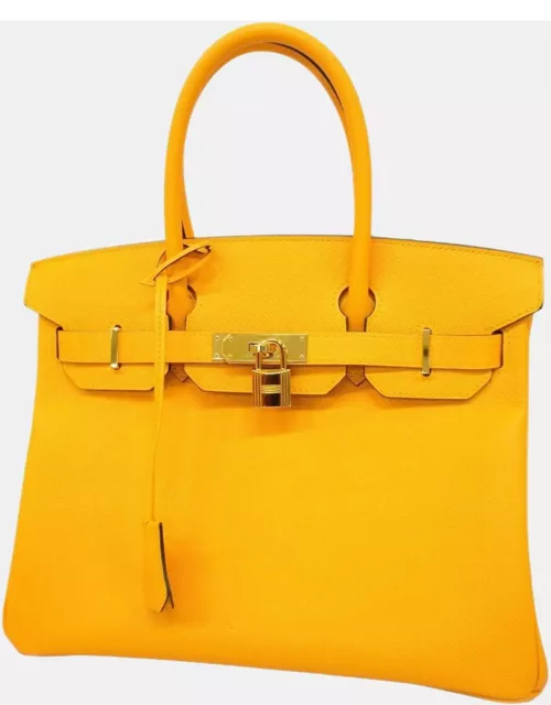 Hermes Yellow Epsom Leather Birkin 30 Tote Bag
