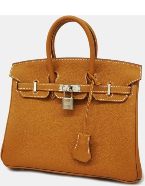 Hermes Gold Togo Leather Birkin 25 Tote Bag
