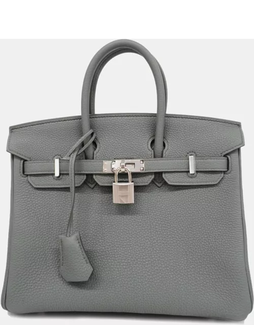 Hermes Grey Togo Leather Birkin 25 Tote Bag