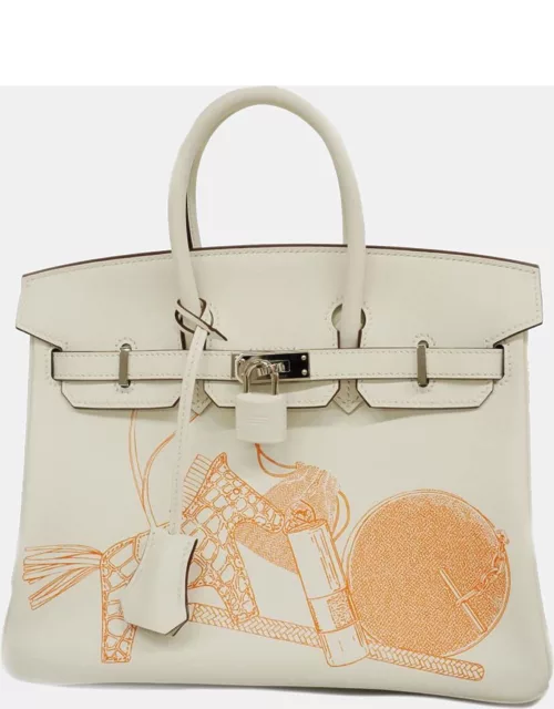 Hermes White Swift Leather In and Out Birkin 25 Tote Bag