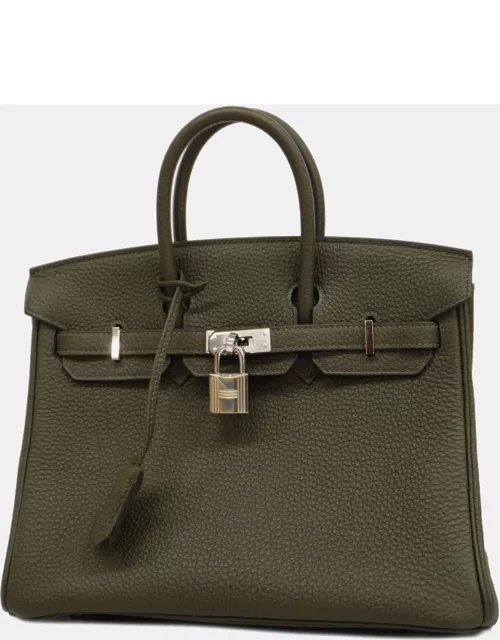 Hermes Olive Green Togo Leather Birkin 25 Tote Bag